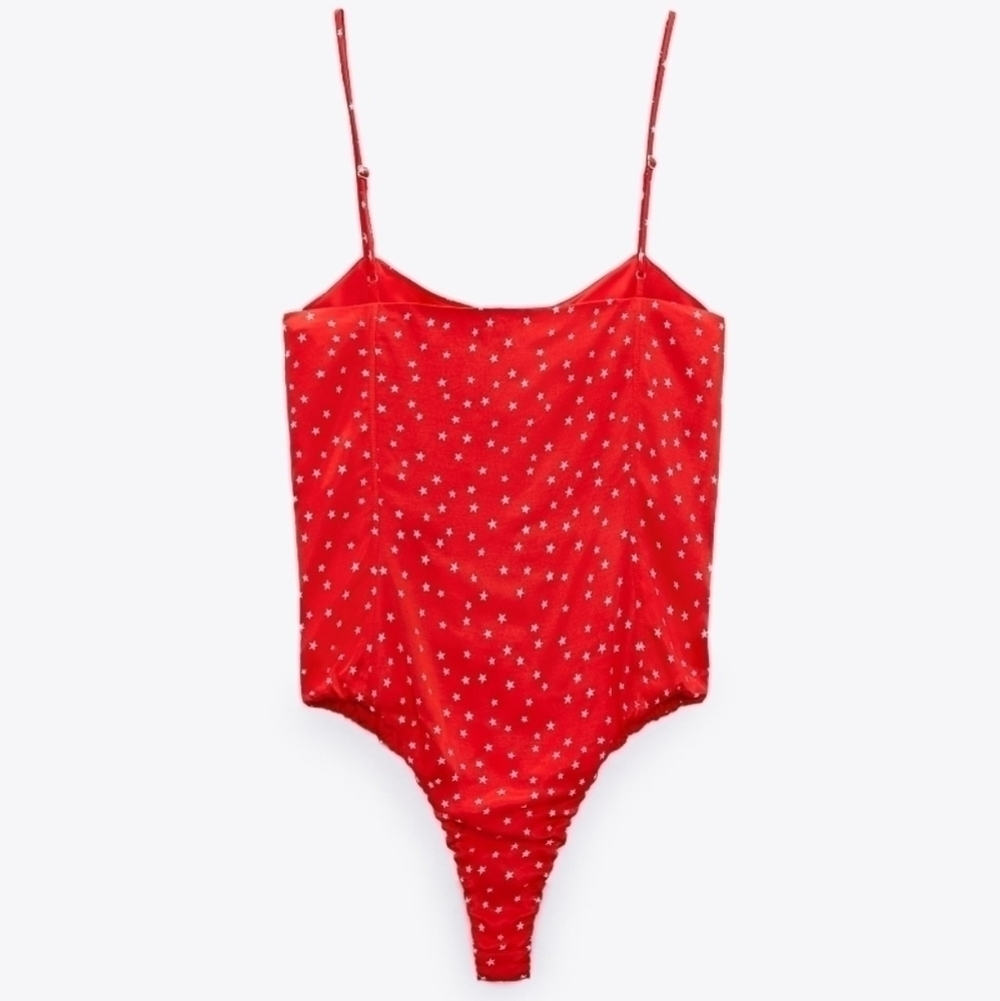 New Zara Satin Effect Stars Bodysuit Red NWT Size Medium - Picture 4 of 13